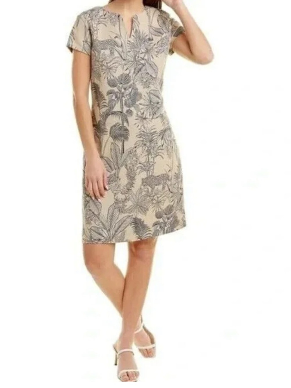 J. McLaughlin Ariana Animal Tropical Print Lined Short Sleeves Dress
